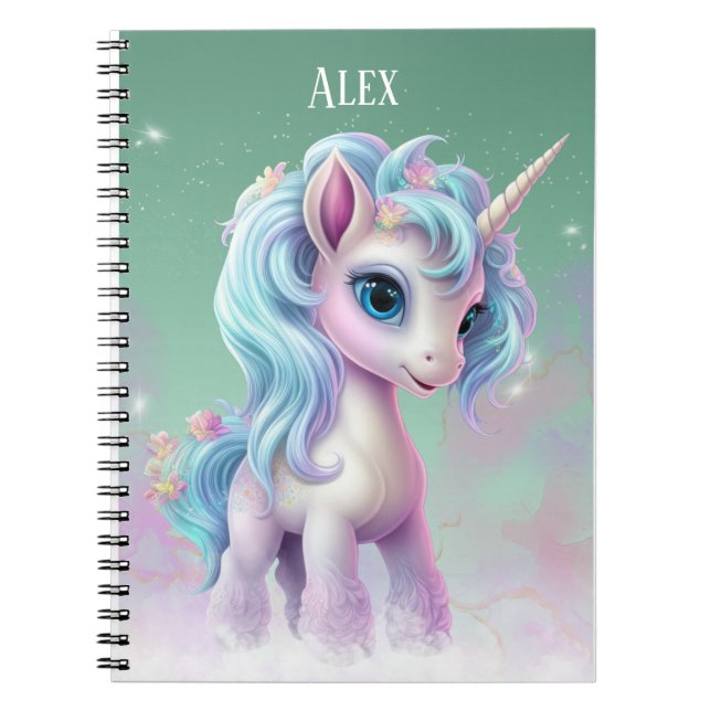 Caderno Espiral Nome Unicorn Personalizado (Frente)