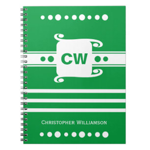 Caderno Espiral Nome verde e branco para adicionar iniciais com st