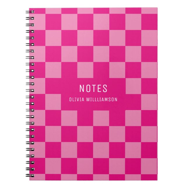 Caderno Espiral Nome Xadrez Rosa (Frente)