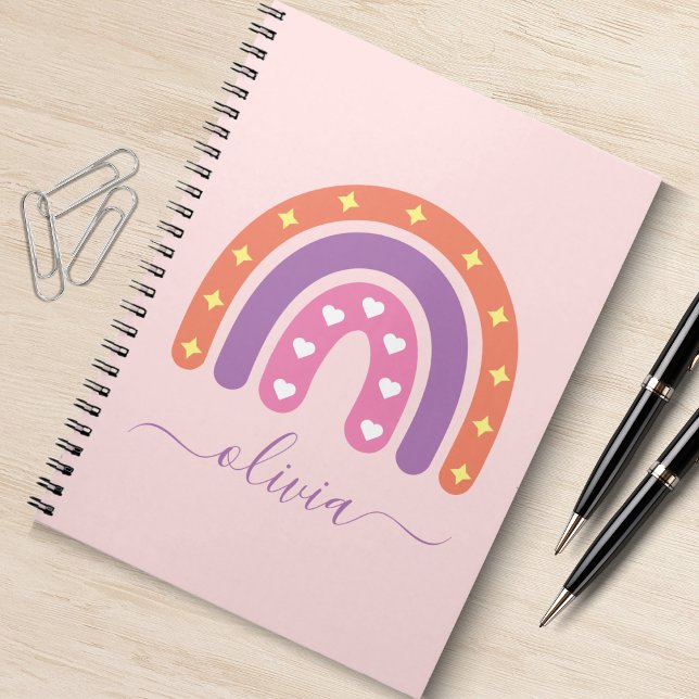 Caderno Espiral Nomes de Meninas Boho Arco-Íris Fofos (boho rainbow spiral notebook)