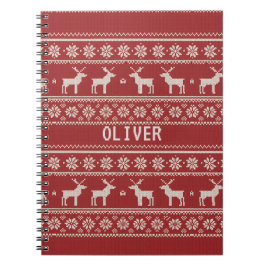Caderno Espiral Nordic Reindeer Knit Pattern Personalized 
