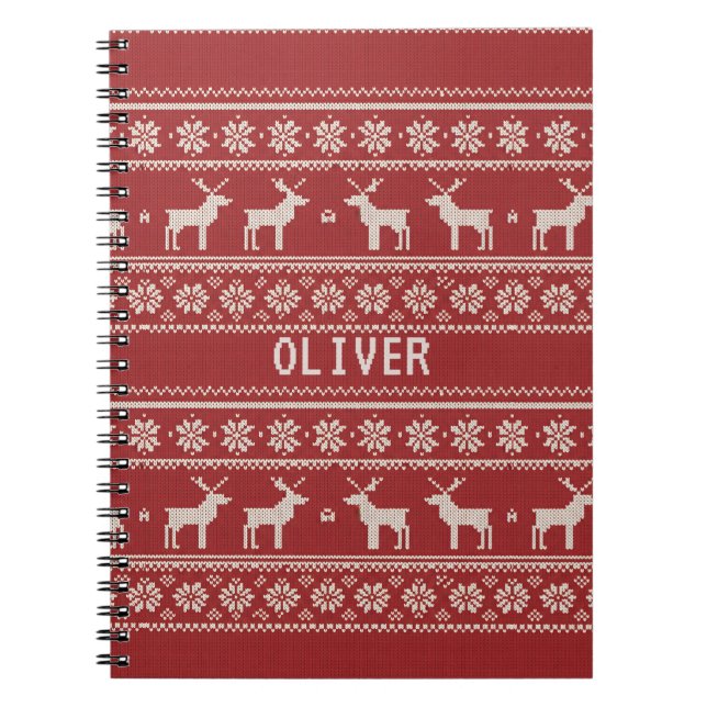 Caderno Espiral Nordic Reindeer Knit Pattern Personalized  (Frente)