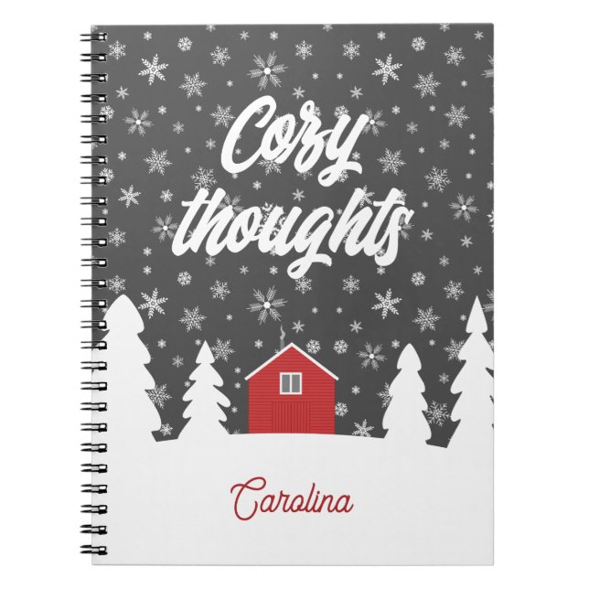 Caderno Espiral nórdico aconchegante, vermelho branco (Frente)