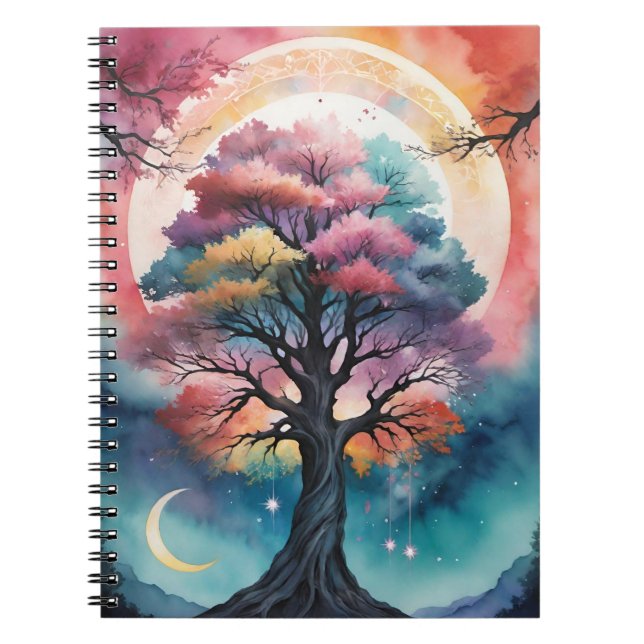 Caderno Espiral Norse Pagan Rainbow Yggdrasil Tree of Life Vibrant (Frente)