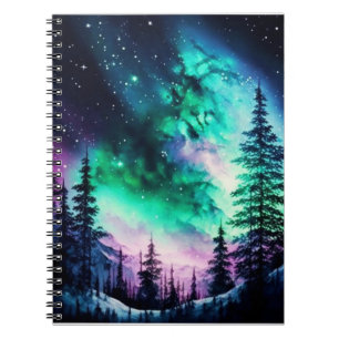 Caderno Espiral Norte Celestial Aurora Borealis Acende Vívido