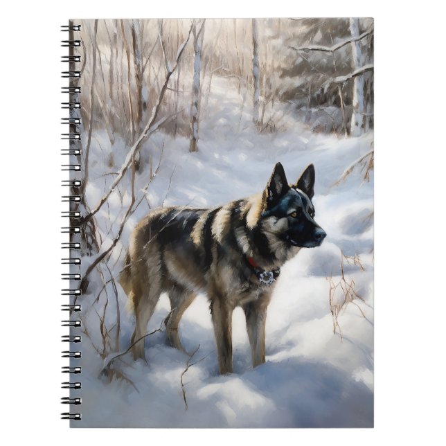 Caderno Espiral Norueguês Elkhound Deixe Neve Natal (Frente)