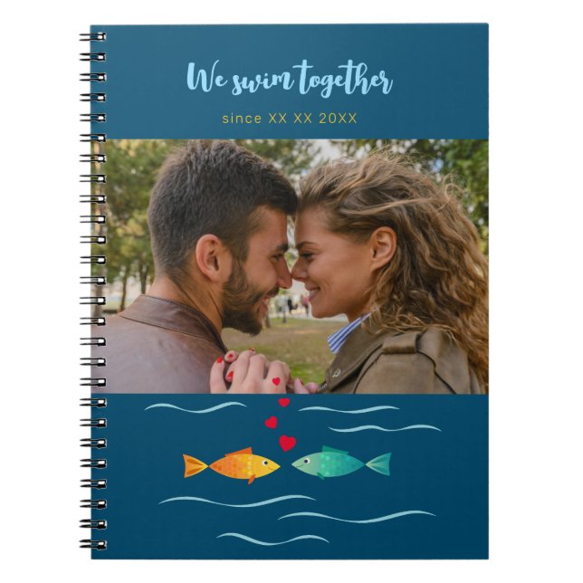 Caderno Espiral Nós natação juntos a foto personalizada do casal (Frente)