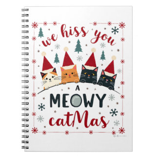 Caderno Espiral Nós te assobiamos um Feliz Gatnatal Gato engraçado