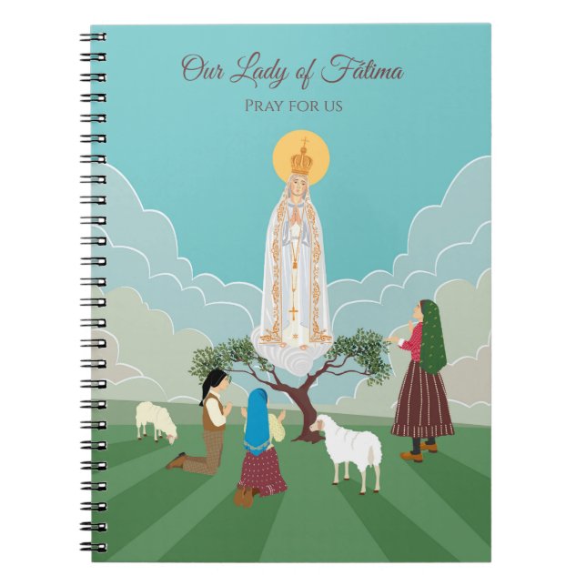 Caderno Espiral Nossa Senhora de Fátima e os três pastores (Frente)
