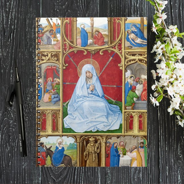 Caderno Espiral Nossa Senhora de Tristeza Páscoa emprestou medieva (Our Lady of Seven Sorrows Religious Christian Catholic Easter Lent Religious Medieval Notebook)