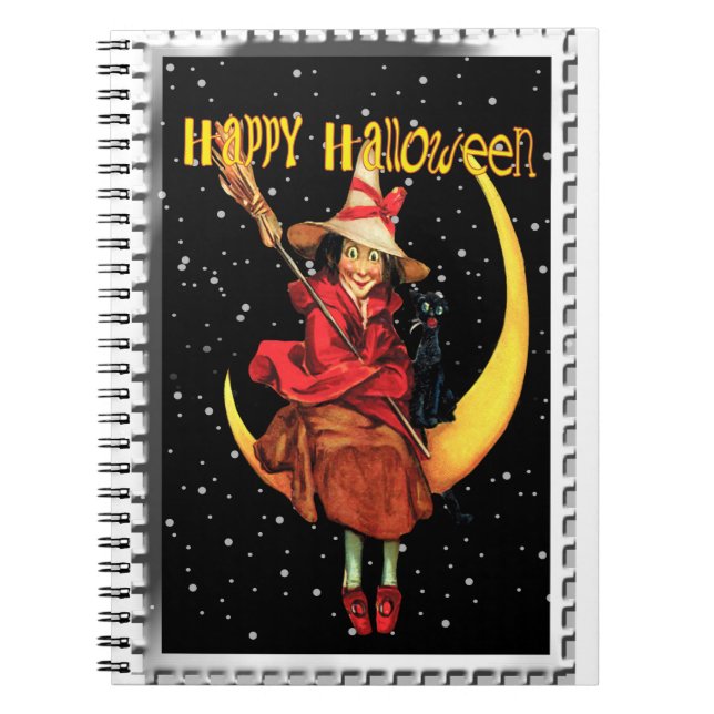 Caderno Espiral Nostalgia Halloween Boa Bruxa e seu Gato (Frente)