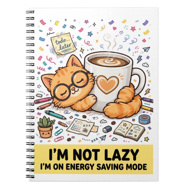 Caderno Espiral Not Lazy - Energy Saving Cat Notebook (Frente)