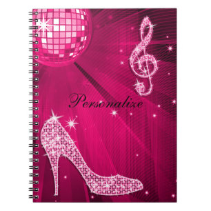 Caderno Espiral Nota da música do rosa quente & salto de estilete