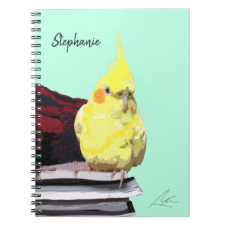 Caderno Espiral Nota de Arte Moderna Realista Cockatiel Bird em Li
