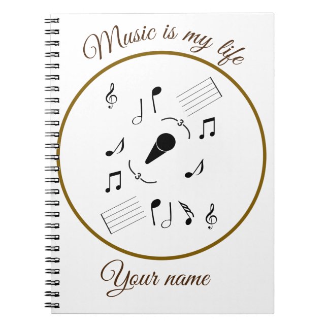 Caderno Espiral Nota de música e personalizar texto (Frente)