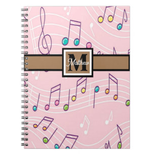 Caderno Espiral Nota de Música Rosa Monograma Músico