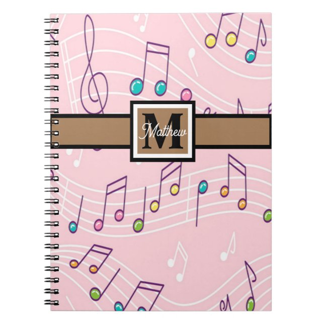Caderno Espiral Nota de Música Rosa Monograma Músico (Frente)