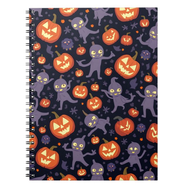Caderno Espiral Nota de Padrões do Halloween (Frente)