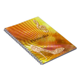 Caderno Espiral Nota Musical e Salto Alto Laranja Brilhante