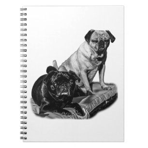 Caderno Espiral Notas com Pugs, Charme Sombreado