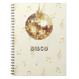 Caderno Espiral Notas de Brilho de Bola de Discoteca Dourada