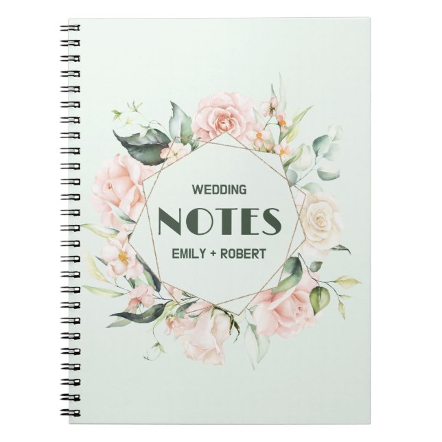 Caderno Espiral Notas de Casamento de Rosas Rosa e Branca (Frente)