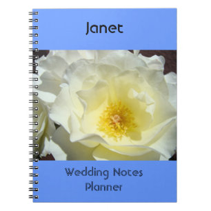 Caderno Espiral Notas de Casamento Planner Notebook Blue White Ros