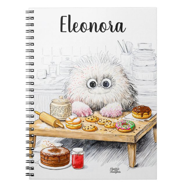 Caderno Espiral Notas de design de monstro de açúcar branco (Frente)