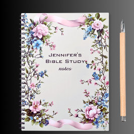 Caderno Espiral Notas de Estudo Bíblico com Fita Rosa Elegante e F