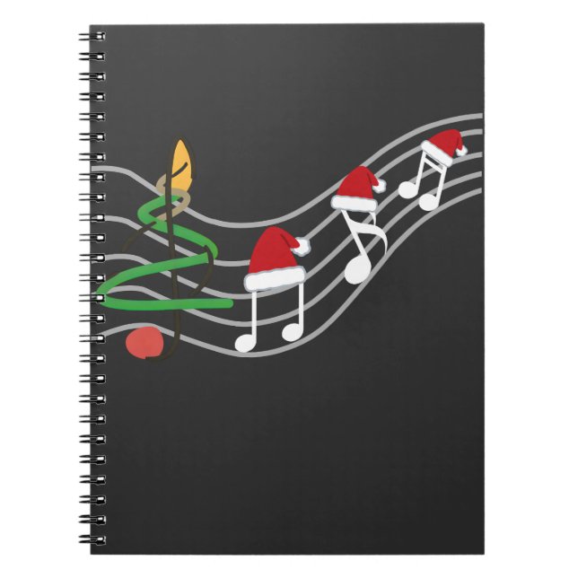 Caderno Espiral Notas de Música de Natal Santa Hat Treble Clef (Frente)