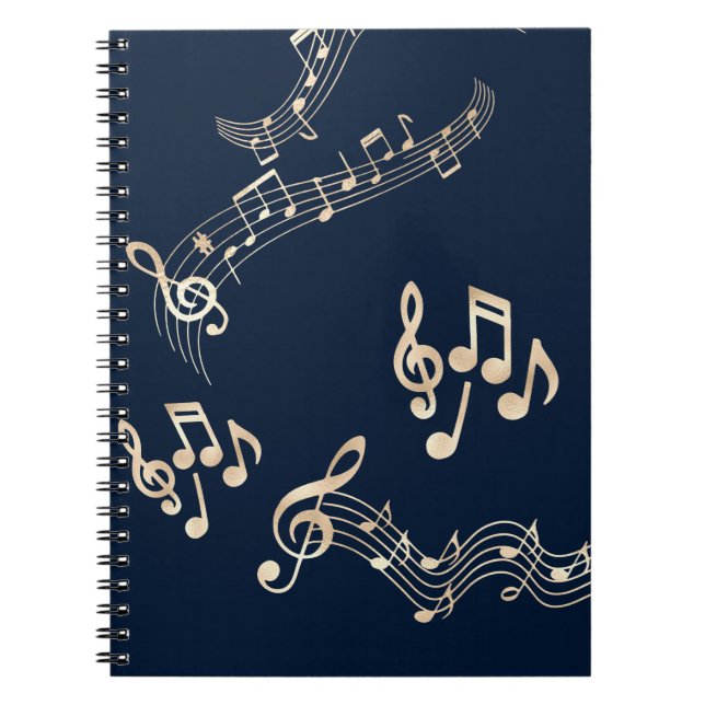 Caderno Espiral Notas de música Douradas no Marinho Blue Medium (Frente)