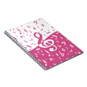 Caderno Espiral Notas de música em branco e cor-de-rosa
