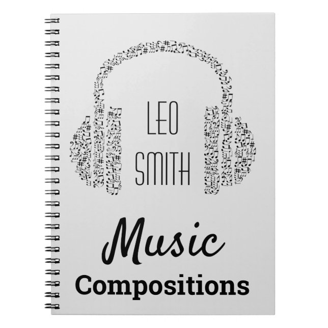 Caderno Espiral Notas de música fones de ouvido DJ modernos (Frente)