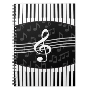 Caderno Espiral Notas de Música na moda Treble Clef e Chaves Piano