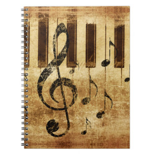 Caderno Espiral Notas de música retrô e piano