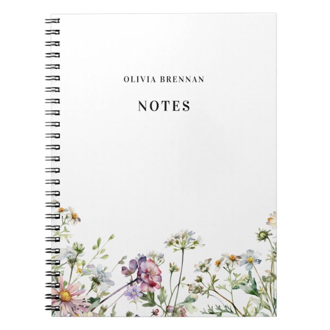 Caderno Espiral Notas delicadas de Flores Selvagens Modernas (Frente)