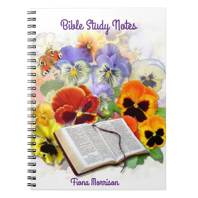 Caderno Espiral Notas do Estudo de Bíblias de Pansy e Borboleta (Frente)
