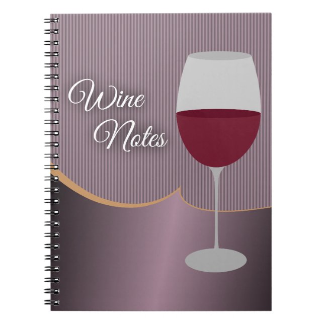 Caderno Espiral Notas do vinho com listras & vidro de vinho roxos (Frente)