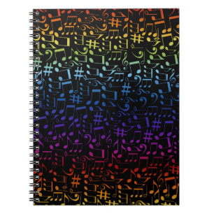 Caderno Espiral Notas Musicais Coloridas Dançantes Amantes da Músi