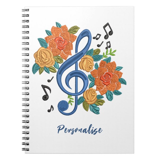 Caderno Espiral Notas Musicais das Flores Laranja (Frente)