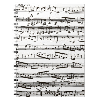 Caderno Espiral Notas musicais preto e branco