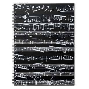 Caderno Espiral Notas preto e branco da música