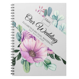 Caderno Espiral Notas sobre o Monograma Floral Roxo