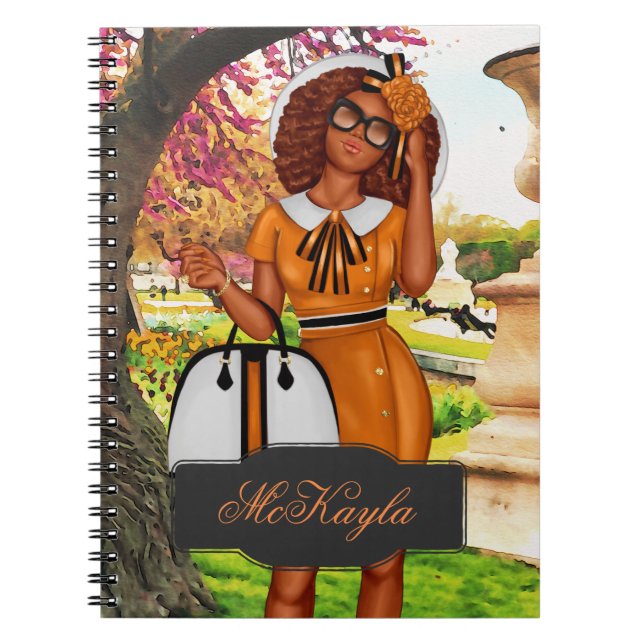 Caderno Espiral Noteb, mulher chefe do CEO afro-americano personal (Frente)