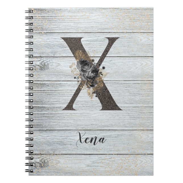 Caderno Espiral Noteb preto Rosa X Elegante monograma com Gótico m (Frente)