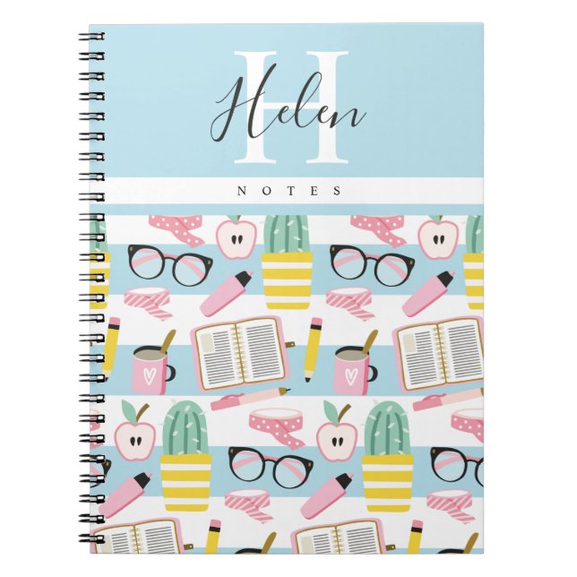 Caderno Espiral Noteboo Cheerful da Escola de Monograma Personaliz (Frente)