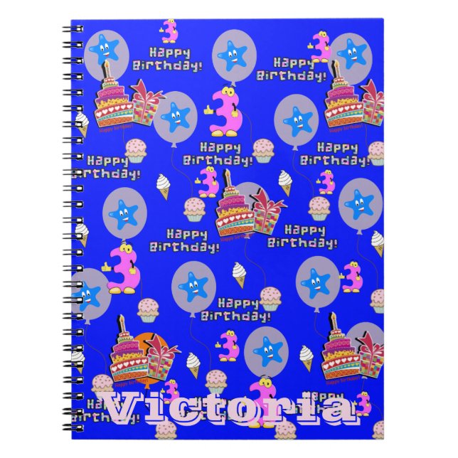 Caderno Espiral Notebook #3 Happy aniversário de 3 anos Notes Blue (Frente)