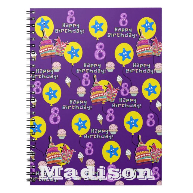 Caderno Espiral Notebook #8 Happy 8th Aniversário Notes Purple (Frente)