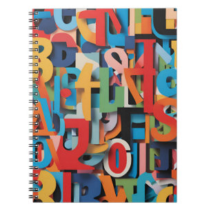 Caderno Espiral Notebook Abstrato Alphabet com Letras Coloridas