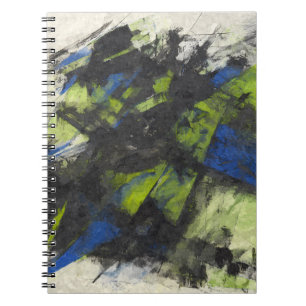 Caderno Espiral Notebook Abstrato dinâmico verde azul preto